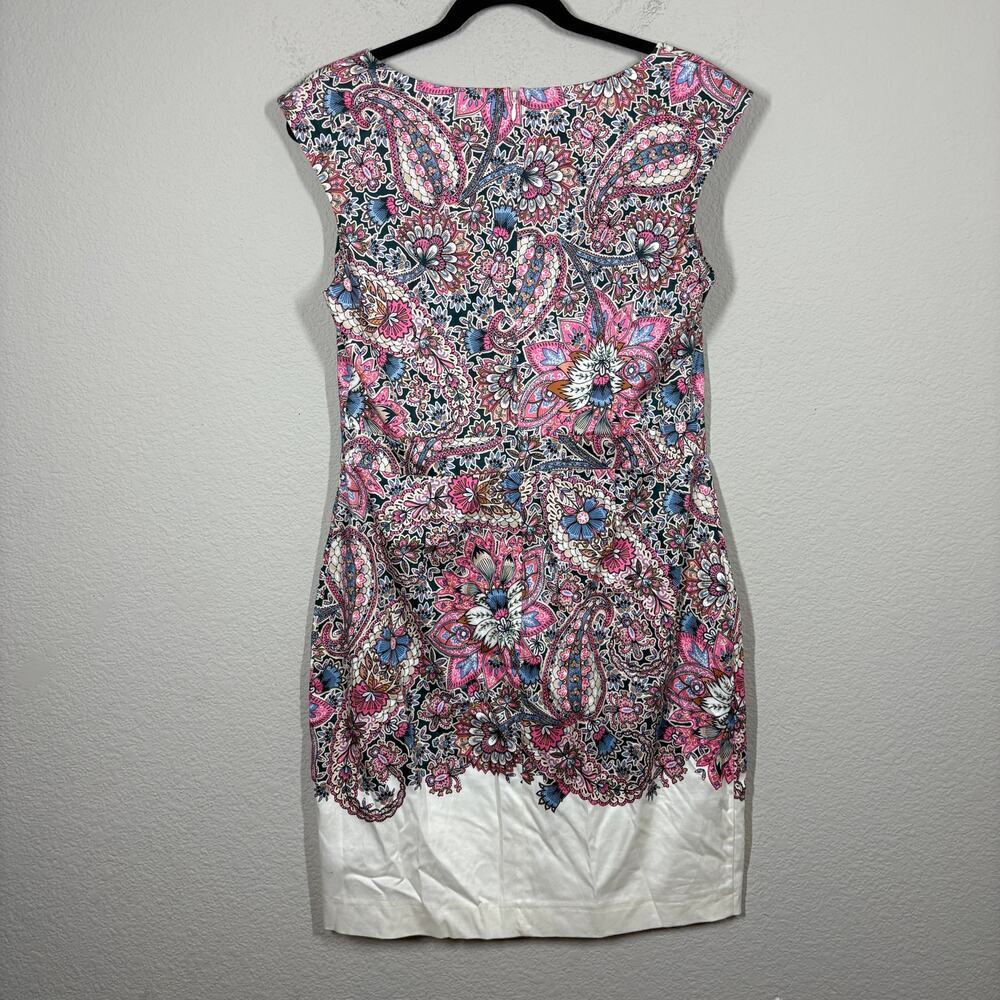 French Connection 10 Sundown Border Sheath Dress Pink Cotton Paisley Sleeveless - Picture 3 of 10